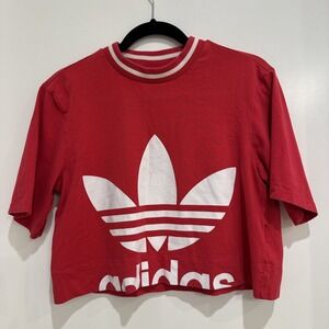 Adidas Cropped Tee Blokecore Y2K Sporty Streetwear Logo Top Sz Small